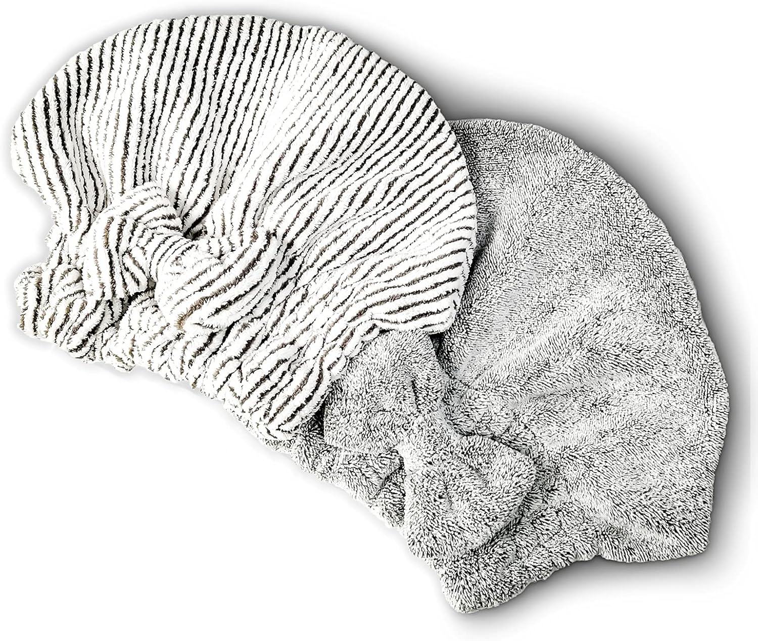 Microfiber Hair Towel Wrap, Soft Absorbent & Quick Drying Cap Set for Curly Thick Hair, Women & Girls - 2 Pcs (Stripe & Gray)